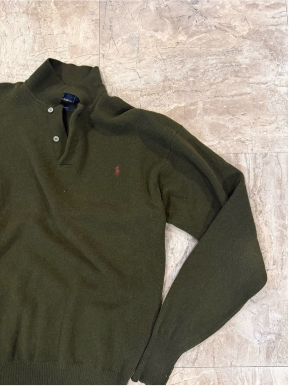 VTG 90s Polo Ralph Lauren Lambswool Henley Button Sweater Men’s XL Olive Green